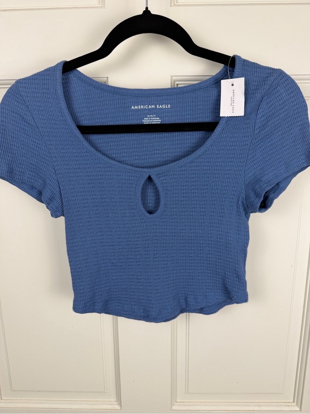 NWT American Eagle Outfitters Dusty Blue Ribbed Keyhole Crop Top